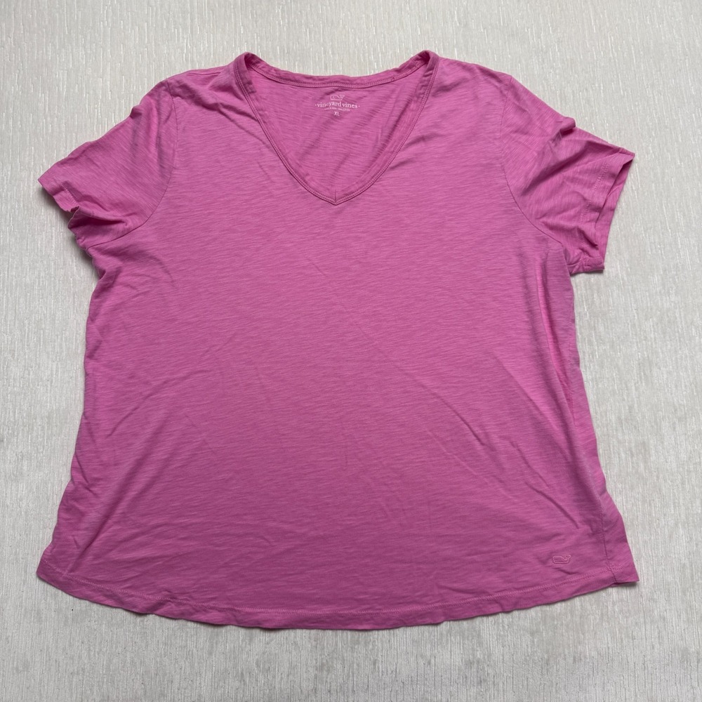 Vineyard Vines V-Neck T-Shirt Womens XL Pink Cotton Whale Logo Short Sleeve